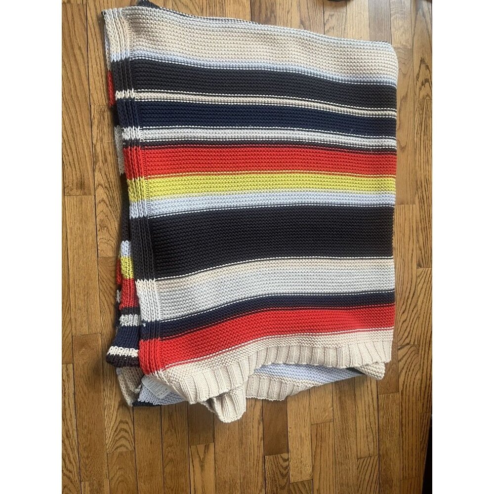 Awesome Colorful J Crew Knit Throw Blanket 50 x 70 Striped
